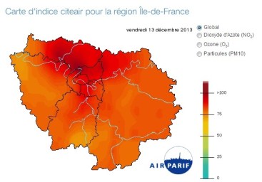Carte d'indice citeair pour la région Île-de-France